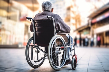 Obraz premium Person in Wheelchair Walking Down Street