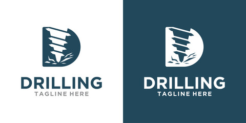 Design logo template for drill logo. oil drilling and other drilling industries. combination of drill elements with the letter D - obrazy, fototapety, plakaty