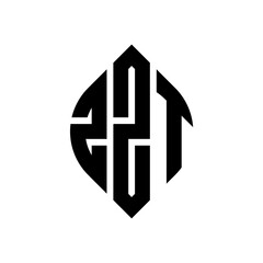 ZZT circle letter logo design with circle and ellipse shape. ZZT ellipse letters with typographic style. The three initials form a circle logo. ZZT circle emblem abstract monogram letter mark vector.