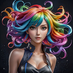 Woman with long colorful hair 