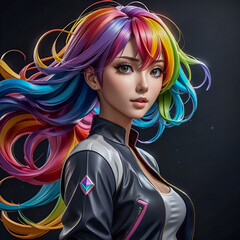 woman with long colorful hair