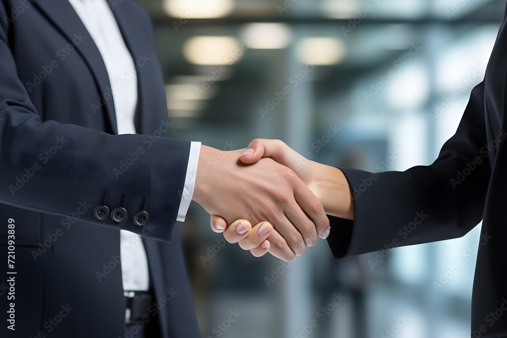 Wall mural man and women shaking hands after an interview