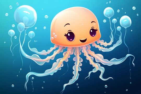 Cartoon jellyfish. Sea animal. Vector illustration.