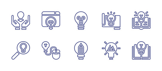 Idea line icon set. Editable stroke. Vector illustration. Containing idea, knowledge, innovation, search, book, creativity.