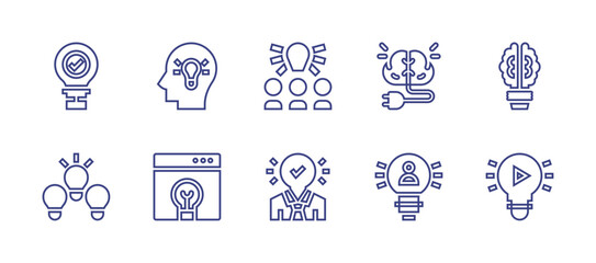 Idea line icon set. Editable stroke. Vector illustration. Containing strategic, mind, good idea, ideas, idea bulb, idea.