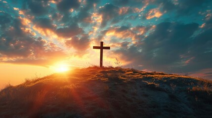 Fototapeta premium Passion Week cross on a hill symbolizing the sacrifice