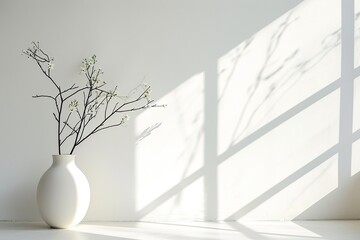 Branch in vase on white background