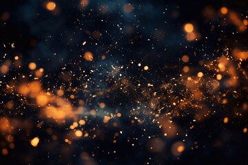 Fototapeta premium Fire sparks background. Abstract dark glitter fire particles lights. bonfire in motion blur