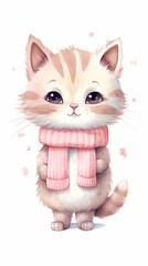 fluffy cat in a knitted sweater illustration