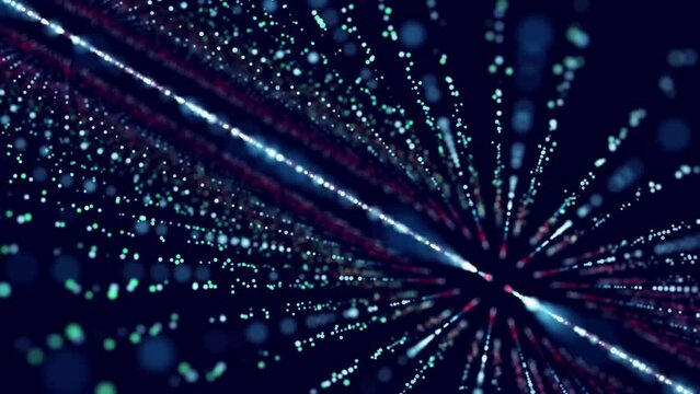 glowing digital cyber wave made of particles and dots moves on a blue background, big data visualization, futuristic and technological