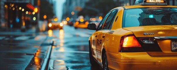 Detail of yellow cab in big city. Yellow taxi transport car in autumn new york. - Powered by Adobe