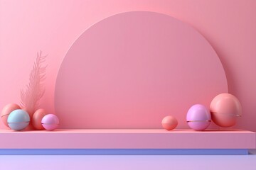 
Happy Easter. Abstract art of colorful easter eggs with pink background, and circle geometric shape. Product display podium mockup, Banner template design