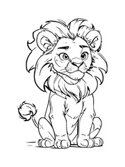 Sweet Lion Character Cartoon Outline Suitable for Coloring Books, Cute Animal Line Art