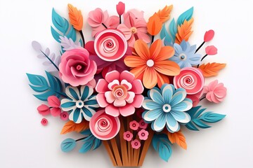 
illustration of Bouquet design for spring. illustration of paint brush design for spring. Bouquet in the form of a brush paint. Paper craft and cut style. vector, illustration