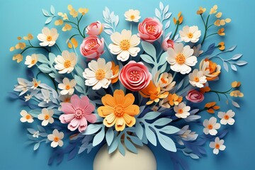 
illustration of Bouquet design for spring. illustration of paint brush design for spring. Bouquet in the form of a brush paint. Paper craft and cut style. vector, illustration