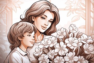 Mothers Day Coloring Pages. vector illustration