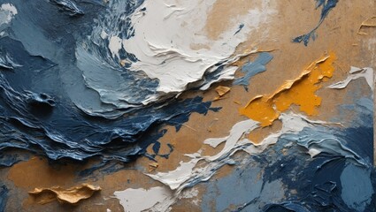 Abstract background with blue, white and orange oil paint