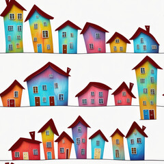 Houses. Abstract seamless pattern. AI generated.