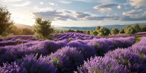 Mystical Mornings: Lavender Meadows and Stone Dwelling, Generative AI