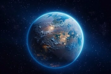 Planet earth globe view from space showing realistic earth surface and world map as in outer space point of view - obrazy, fototapety, plakaty