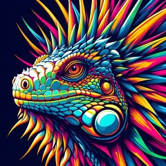 Iguana lizard head in colorful abstract WPAP art style. Vector illustration in the form of geometric lines with a mix of bright colors