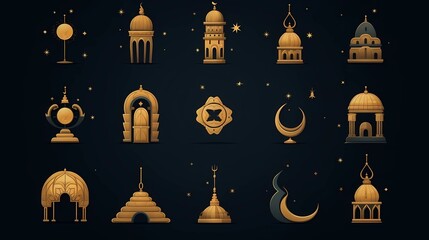 Set of Ramadan icon decorations