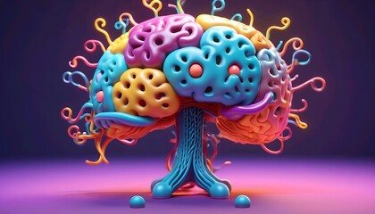 Cross section of the human brain, showcasing different regions and their functions, surrounded by neural connections ai generated