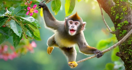 Zelfklevend Fotobehang Ai generated monkey in the jungle ,monkey , animals © Prashant
