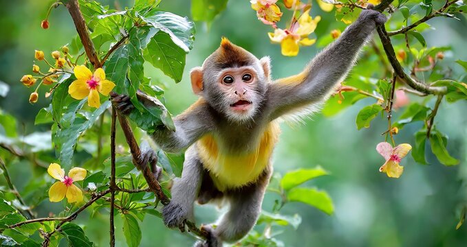 Ai generated monkey in the jungle ,monkey , animals