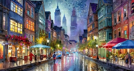 Fototapeta na wymiar Ai generated colorful city painting,city painting ,city