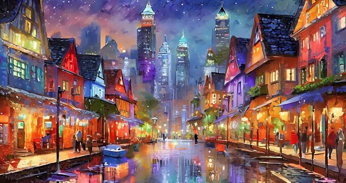 Ai generated colorful city painting,city painting ,city © Prashant