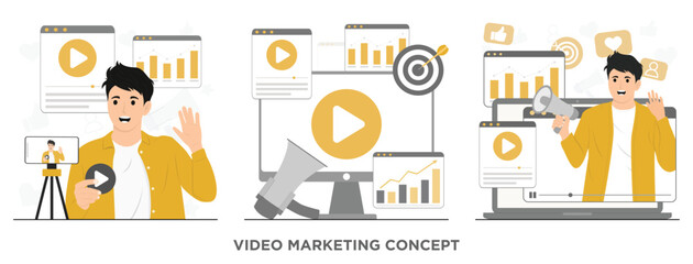 Flat vector video marketing concept background