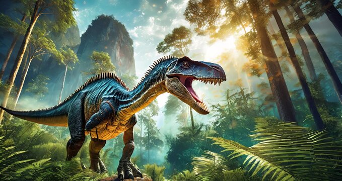 Ai generated Prehistoric Dinosaur close up image , Concept ,ancient ,jungle