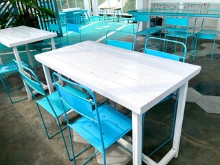 tables and chairs in a restaurant