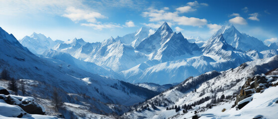 Fototapeta na wymiar Majestic Snow-Covered Mountain Peaks