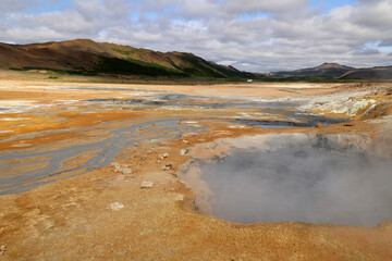 Myvatn geothermal area with its numerous hot springs in the Krafla volcanic system