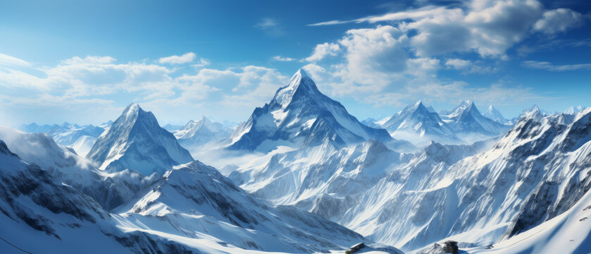 Majestic Snow-Covered Mountain Peaks