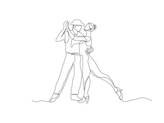 Abstract couple man and woman, dancer dancing tango,waltz ,continuous one line art hand drawing sketch
