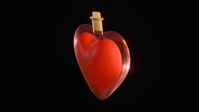 3d animation a rotating love potion on the black background