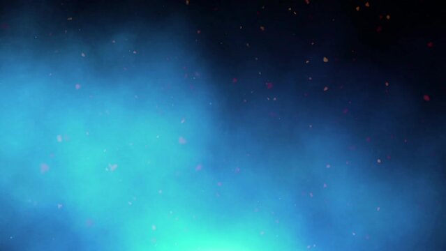 Abstract animated illustration steam and particles floating on dark blue background