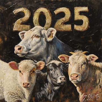 farm animals farm, cow and calf, 2025, new year