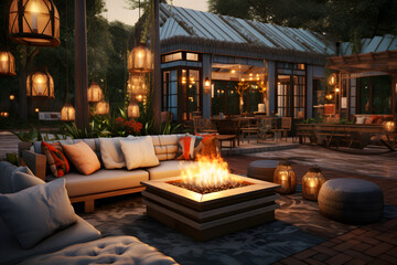outdoor entertainment space with fireplace
