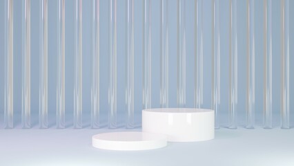 3D Rendering pastel blue background abstract glass with white podium 