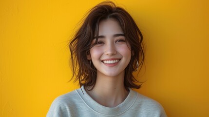 beauty girl, wearing sweatshirt, happy smiling face