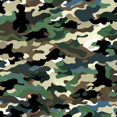 Camouflage seamless pattern. Classic clothing style masking camo repeat print