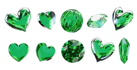 Green decoration set pack isolated background 3d rendering 