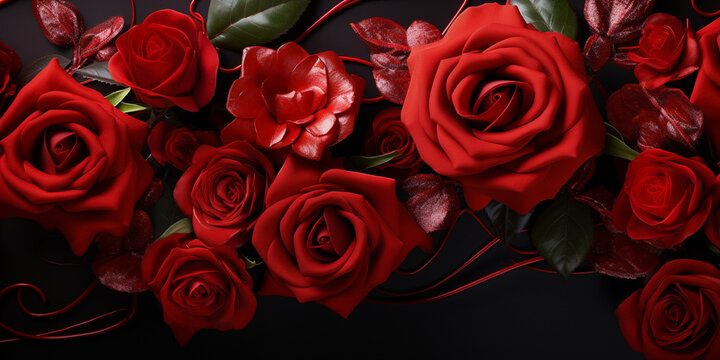 bouquet of red roses,,A dark background with red roses on it.