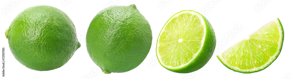 Wall mural natural fresh lime, half and slice isolated, transparent png, png format, cut out..