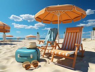 Summer Vacation on the Beach With Beach Umbrellas and Chairs for Relaxing