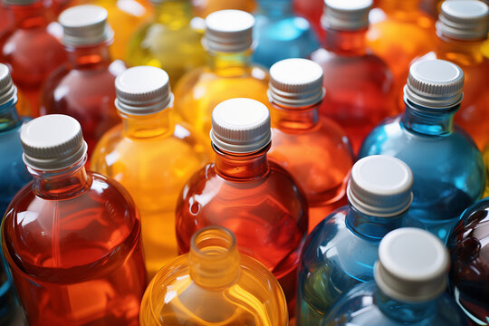 extreme closeup colorful crystal bottles
